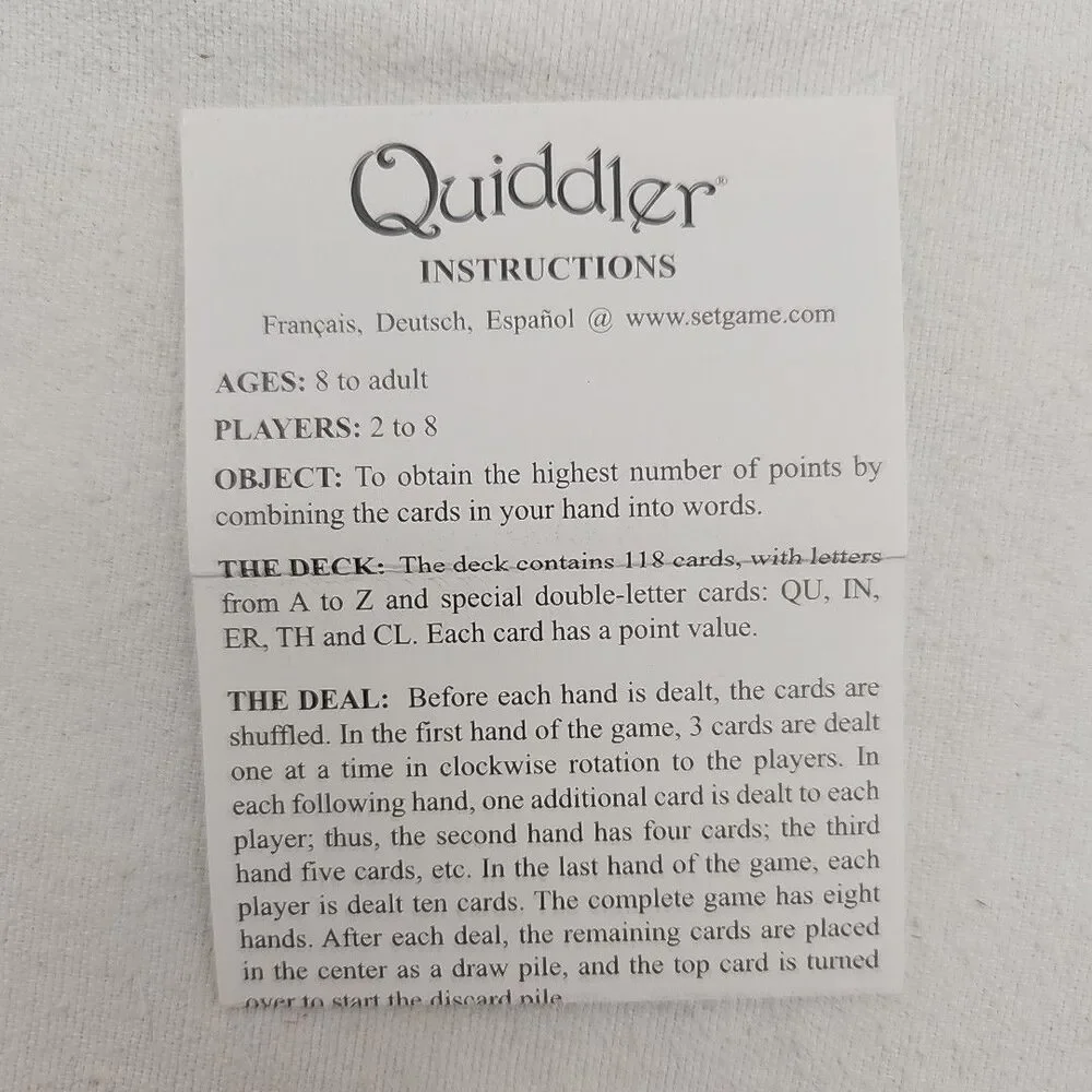 Game QUIDDLER Classic Card Word Family Night For the Fun of Words Complete 1998